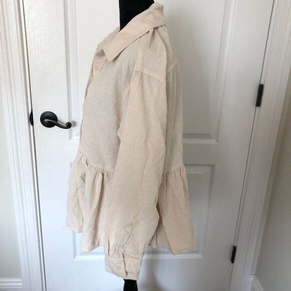 American Eagle‎ Womens Beige Corduroy Button-Up Peplum Shirt Size Small NWT - Picture 3 of 8